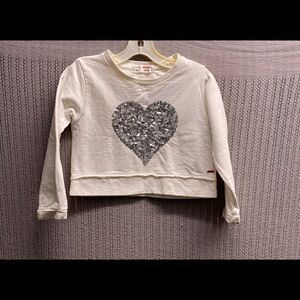 Valentine’s Day Girls Castro white silver sequin heart long sleeve top